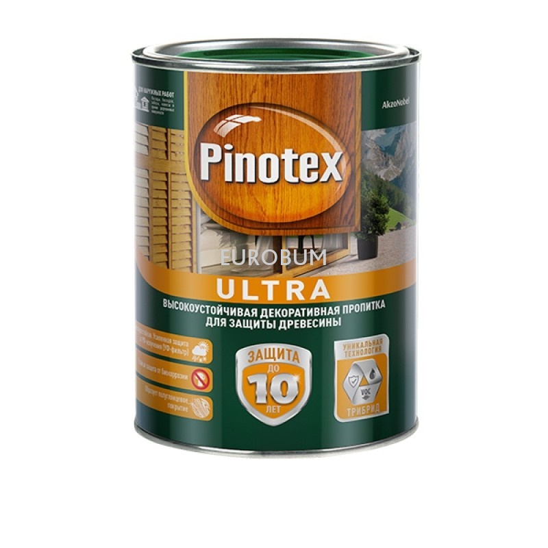 Пропитка для защиты древесины Pinotex Ultra база CLR бесцветный 1 л