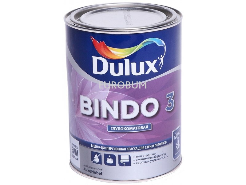Краска для стен и потолков Bindo PROF 3 стандарт глуб мат база BW Dulux AkzoNobel 1 л