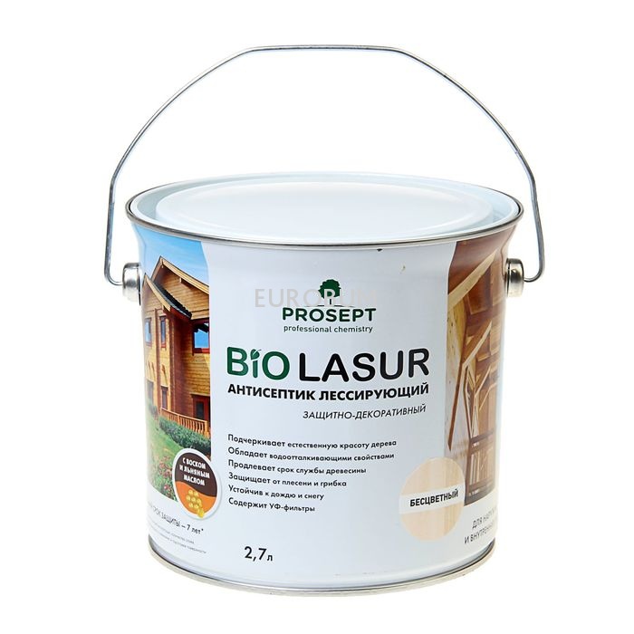 PROSEPT BIO LASUR - антисептик лессирующий защитно-декоративный; Бесцветный 2,7л