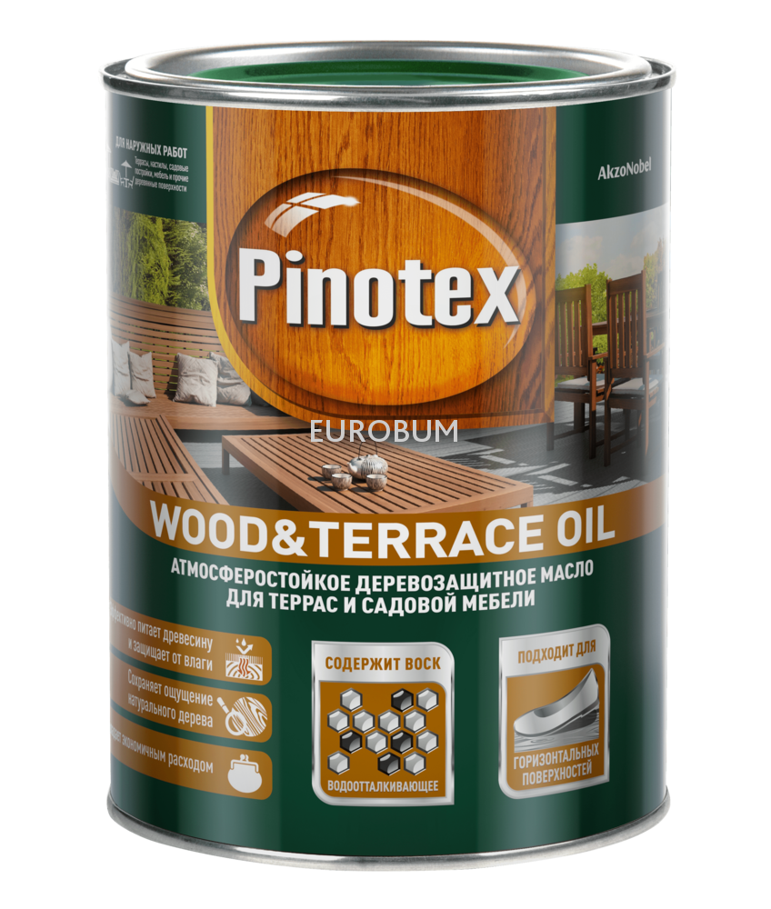 Масло для террас и садовой мебели Terrace&Wood Oil база CLR бесцветный Pinotex 1 л