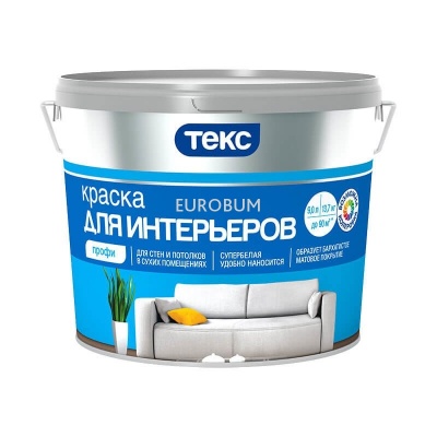 Краска для стен и потолков Для Интерьеров Профи 9 л белая (база А) ТЕКС. 13.6 кг